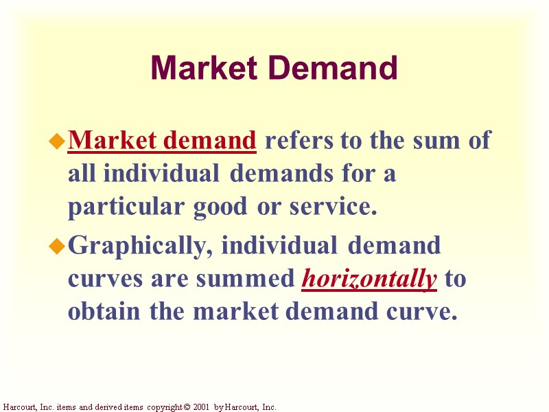 Market Demand Market demand refers to the sum of all individual demands for a
